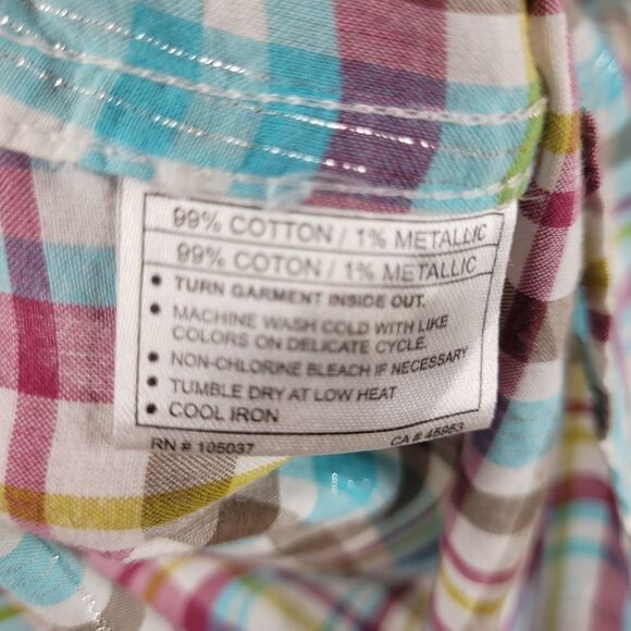 L ARIAT embroidered metallic snap plaid WESTERN RODEO PINK SILVER shirt LARGE - Picture 12 of 15